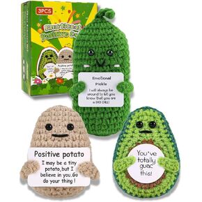 Gifts for Women Men Positive Potato Pickle: 3Pcs Funny Crochet Dolls Christmas Stocking Stuffers Friends Coworkers Roommates College Students Sister with Cheer Up Cards (Potato,Pineapple,Broccoli)