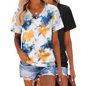 Zeagoo 2 Pack Short Sleeve Shirts for Women Casual Soft V Neck Basic Tee Tops Summer Outfit Clothes in Saudi Arabia