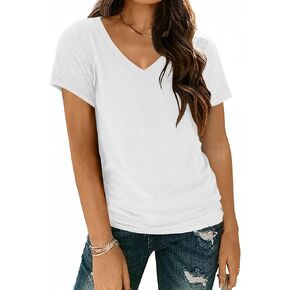 Zeagoo 2 Pack Short Sleeve Shirts for Women Casual Soft V Neck Basic Tee Tops Summer Outfit Clothes