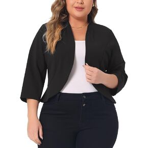 Agnes Orinda Plus Size Blazers for Women Open Front 3/4 Sleeve 2024 Cardigan Work Office Jacket Suit Blazer
