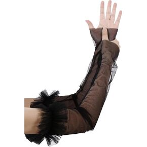 Women's Long Fingerless Puffy Tulle Ruffle Gloves Cuffs Sheer Mesh Gloves Wedding Opera Party Gloves