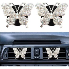 2PCS Bling Butterfly Car Freshener Air Vent Clips, Sparkling Crystal Rhinestone Auto Diffuser Clamps, Full Diamond Vehicle Interior Decoration Charm for Women Girls, Universal Fit（AB）