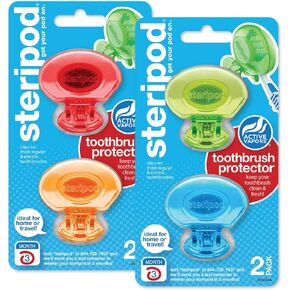 Steripod Clip-On Toothbrush Protector, Keeps Toothbrush Fresh and Clean, Fits Most Manual and Electric Toothbrushes, Pink and Blue, 2 Count (Pack of 1)