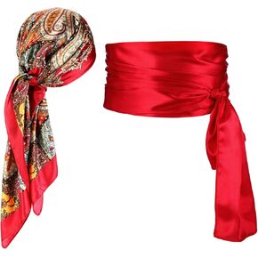 Yinder Halloween Pirate Costume Accessories Women Pirate Bandana Pirate Belt Head Scarf Hat for Halloween Cosplay Party Renaissance Red