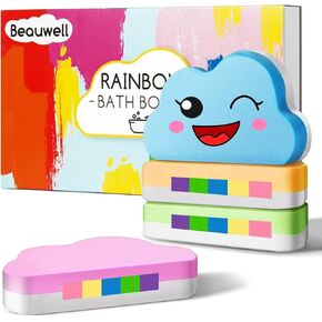 Rainbow Bath Bombs Gift Set, Handmade and Organic 4 Pcs Bath Bombs for Kids Women Relaxing with Natural Ingredients Bubble Bath Bath Toys Birthday Gifts for Women Her, Halloween Party Favors for Kids
