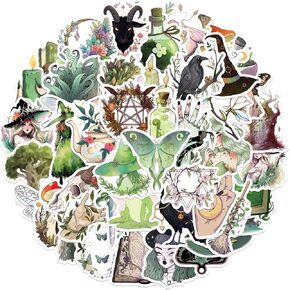 50pcs Witchy Stickers for Kids, Forest Mystical Magic Witch Aesthetic Stickers, Green Apothecary,Moth Magic Stickers for Water Bottle,Laptop,Scrapbooking Perfect Gifts for Girls,Teens
