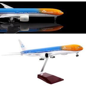 24-Hours 18" Collection Model Airplane Statue Scale 1:130 Airplane Model Holland 777 with LED Light(Touch or Sound Control) for Decoration or Gift