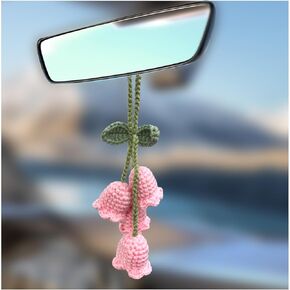 Crochet Daisy Flower Accessories for Women Girls, Cute Car Rear View Mirror Hanging Daisy Decorative Charms, Universal Handmade Daisy Aesthetic Ornament for Most Vehicles (White)