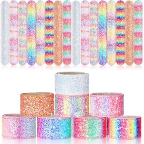 Sotiff 24 Pcs Glitter Slap Bracelets for Girls, Sparkly Snap Bracelet Bulk Shine Sequin Bracelet Wristband Accessories for Teen Youth Birthday Party Favors Supplies