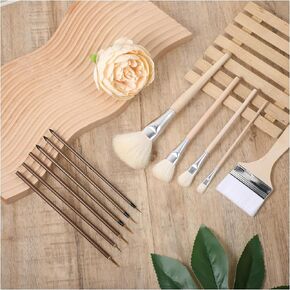 11Pcs Glaze Brushes for Pottery,Hake Brush for Wood Pottery,Different Shapes Wool Brushes for Painting Pottery Acrylic Watercolor,Art Brushes for Acrylic Painting Artists Students Adults Kids