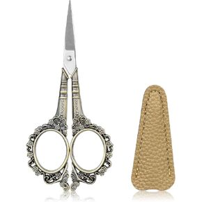 Small Precision Scissor, Small Embroidery Scissors with PU Cover Sewing Scissor Embroidery Crafting Threading Scissor for Needlework Craft Art Work Manual Handicraft DIY Tool(dark yellow)