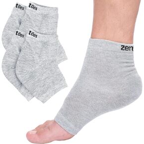 ZenToes Moisturizing Heel Socks 2 Pairs Gel Lined Toeless Spa Socks to Heal and Treat Dry, Cracked Heels While You Sleep (Regular, Gray)