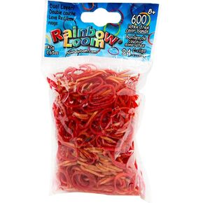 مجموعة Rainbow Loom® ذات الطبقة المزدوجة: أربطة مطاطية باللون الأحمر البركاني مع 24 مشبكًا على شكل حرف C (عدد 600)