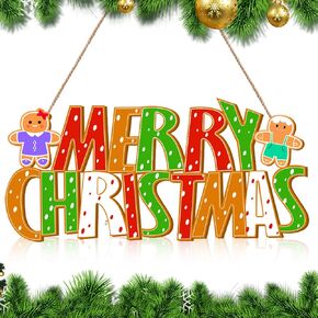 Gingerbread Christmas Door Sign Decorations, Wood Winter Gingerbread Hanging Decor Merry Christmas Gingerbread Man Decorations Outside, Xmas Decor Sign for Home Farmhouse Party Door Wall Supplies