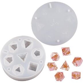 Dice Resin Molds Silicone DND Dice Epoxy Resin Molds with 7 Standard Polyhedral Stereoscopic Dice Cavities Silicone Molds for Resin Dice Making Kit DIY Dices Making(Color:White)