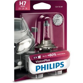 Philips H7 VisionPlus Upgrade Headlight Bulb with up to 60% More Vision, 1 Pack