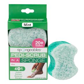 Spongeables Pedi-Scrub Foot Buffer, The Soap is in The Sponge, Contains Peppermint and Tea Tree Oil, Foot Exfoliating Sponge, 20+ Washes, Mint Scent, 2oz Sponge, 1 Count, Green (S157a6-aMZ)