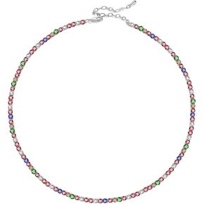 Women Tennis Choker Necklace，Classic 4mm Round Cubic Zirconia Brass Dainty Sparking Tennis Necklace for Her Mom Mother Wife Grandma Wife Jewelry Gifts