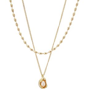 Sylph Dainty Pearl Pendant Necklaces for Women 14k Gold Plated Layered Choker Necklaces Delicate Minimalist Pearl Chain Necklace Jewelry Sets for Women