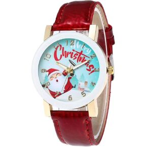 MINILUJIA Christmas Tree Santa Claus Snowflake Design 40mm Dial PU Leather Women Watch