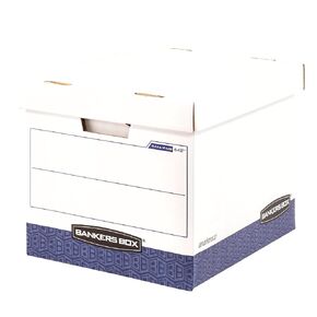 Bankers Box 12 Pack DATA-PAK Heavy-Duty File Storage Boxes Ideal for Computer Binders, FastFold, Lift-Off Lid, White/Blue