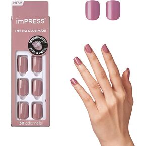 KISS imPRESS Color Press-On Nails, Gel Nail Kit, PureFit Technology, Short Length, Sandbox, Polish-Free Solid Color Manicure, Includes Prep Pad, Mini Nail File, Cuticle Stick, 30 Fake Nails