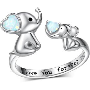 Daixiya Opal Elephant Rings 925 Sterling Silver Elephant Open Rings Jewelry Gifts for Women Girls Mom