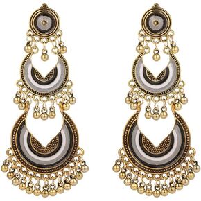 Vintage Ethnic Earrings Bohemian Long Bell Earrings Exotic Indian Earrings Jewelry for Women and Girls (Gold C)