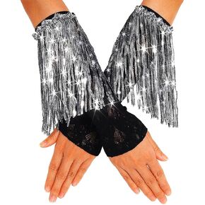 قفازات ترتر بدون أصابع بشراشيب، قفازات سوداء لامعة، قفازات طويلة لحفلات شاي الأوبرا للنساء والفتيات in Kuwait