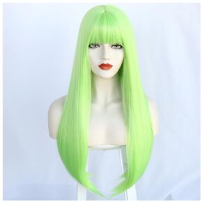 Lime Green Wig with Bangs Long Straight Green Wig for Women Girls Heat Resistant Synthetic Cosplay Party Costume Wig