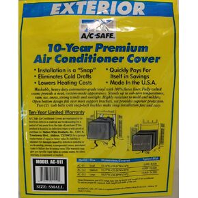 A/C Safe Small Fleece-Lined Vinyl Exterior Cover Window Air Conditioners in the 5,000-8,000 BTU Range to Eliminate Cold Winter Draft, Neutral color