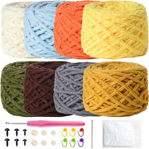 8 Pack 800g (524.9yd) Fluffy Chenille Yarn for Crocheting Amigurumi - Soft Velvet Crochet Yarn Chunky Yarn for Blankets, Clothes, DIY Craft, Pattern Knitting Creations D