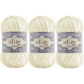 Alize Velluto 100% MicroPolyester Baby Blanket Yarn Lot of 3 skn 225 Yards 3x100gram, Yarn Weight:Super Bulky 6 (62 Cream)