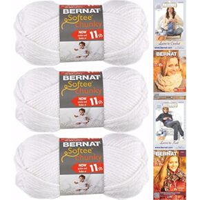 Bernat Softee Chunky Yarn Bundle Super Bulky Number 6, 3 Skeins, White 28005