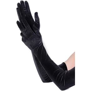 1920s-Long-Finger-Gloves for Women Velvet-Gloves-Opera-Evening-Party-20-Inches-Gloves-Elbow-Length (Black, One Size)