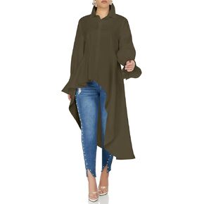 Umenlele Women’s Button Down Long Sleeve Asymmetric Ruffle High Low Hem Blouse Shirt Top