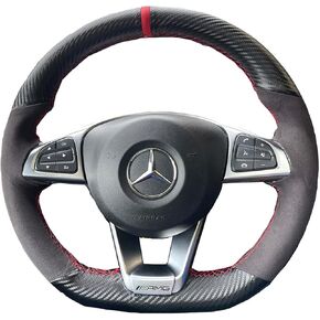 Matte Black Carbon Fiber&Suede Leather Steering Wheel Cover Hand-Stitch on Wrap Fit for Mercedes Benz W205/C43 GLA45 GLC43 AMG/CLA-Class C117/X156/C218/W213/X253 C253/W166/W222/SLC R172/R231