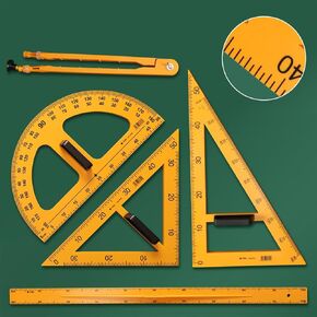 Geometry Tool Set Complete Set, Enhance Classroom Learning Includes Compass, Triangles, and Ruler – Connects to Blackboard – Educational Ruler for Easy Attachment to Blackboards (Magnetic),Five-Piece