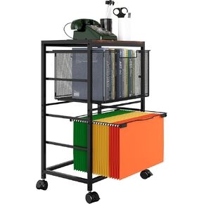 EasyPAG Rolling File Cart on Lockable Wheels Printer Stand with 1 Storage Drawer and Hanging File Folder Organizer Beside/Under Desk for Office, Home, Black