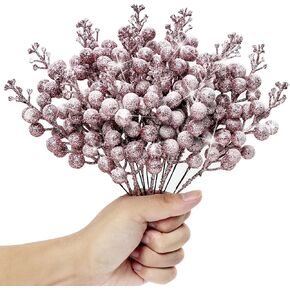 Pack of 16 Christmas Glitter Berries Stems, 8 Inch Artificial Snowy Berry Picks Sparkle Holly Berry Branches for DIY Crafts Wreath Making Christmas Tree Decor Winter Holiday Home Decor (Royal blue)
