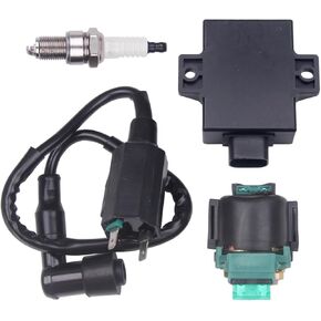 New Ignition Coil CDI Starter Solenoid Relay Spark Plug Compatible with Kawasaki Bayou 220 250 KLF220 KLF250 1996-2011 Replace 21119-1457 21121-1160 92070-1019 21160-1085 27010-1254