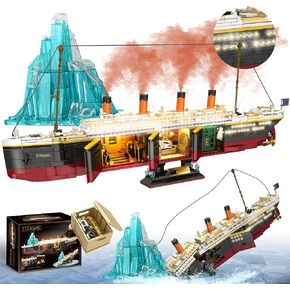 Titanic Building Blocks Set, 2288 Pieces Big Ship Block Model Set with Light Strip, Glacier, Ideal Gift for Adults and Kids