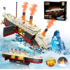 Titanic Building Set with LED Light, 2 in 1 Titanic Ship Mini Building Block 1883 PCS, Ship Model with Glacier Display Stand, Building Brick Toy Gift for Adults Teens Kids Boys Girls 10 11 12+
