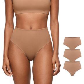 INLYRIC Women's Inbarely Soft Thong - High Waisted Tagless Smooth Underwear Ultra-soft No Show Ladies Panties 3 Pack