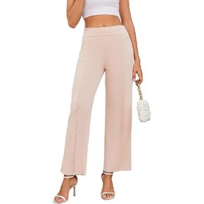 Wide Leg Pants Woman High Elastic Waisted Pant with Pockets Casual Business Work Dress Trousers with Side Zipper