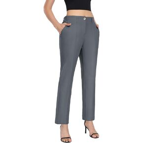 Little Donkey Andy Women's Stretchy Straight Leg Dress Pants Casual Elastic Waist Cropped Work Pants with Pockets Outdoor