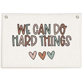 Boho Classroom Decor，We Can Do Hard Things Linen Hanging Banner Flag，Girls Room Wall Decor，Boho Room Decor，Affirmation Playroom Kids Room Wall Decor Wall Hanging Banner Flag，30x20