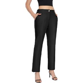 Little Donkey Andy Women's Stretchy Straight Leg Dress Pants Casual Elastic Waist Cropped Work Pants with Pockets Outdoor