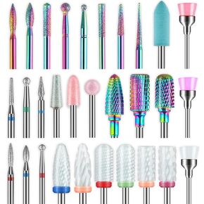 Depvko 30Pcs Nail Drill Bits,3/32 Inch Ceramic Drill Bits for Nails Sets Acrylic, Diamond Cuticle Efile Carbide Remover Bits for Home Salon Acrylic Gel Nail Manicure Pedicure Tools(Come with 3 Cases)