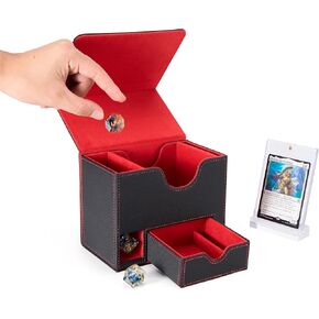 Venssu Card Deck Box for MTG Commander, Mtg Deck Box for Commander Display,Fits 100 Double-Sleeved Cards, 35pt Card Brick, Dice Tray and Dice Tower (Black and Grey)